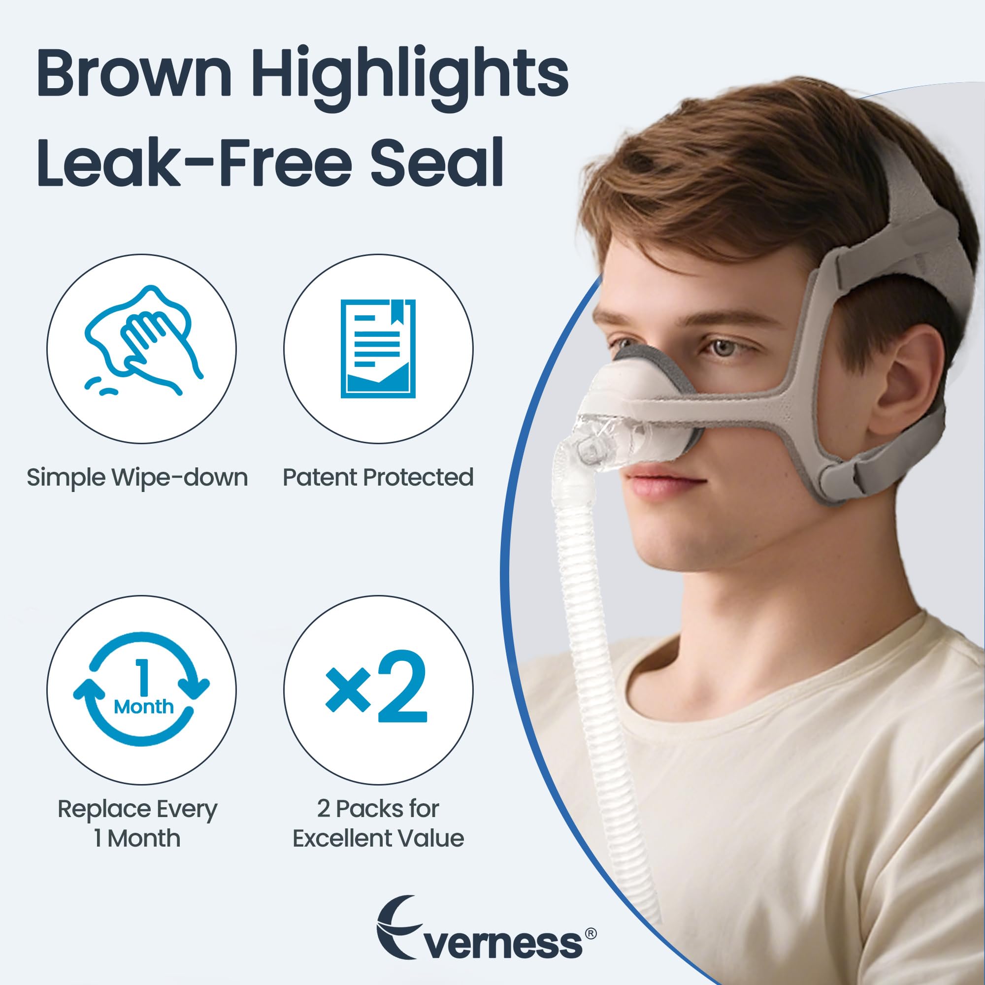 Everness memory foam cushion close-up demonstrating contouring to facial features for comfort.