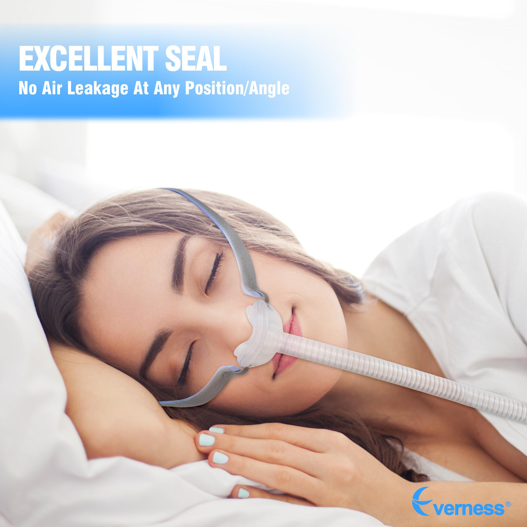 Everness lightweight nasal pillows reduce mask pressure for longer, more comfortable nights.