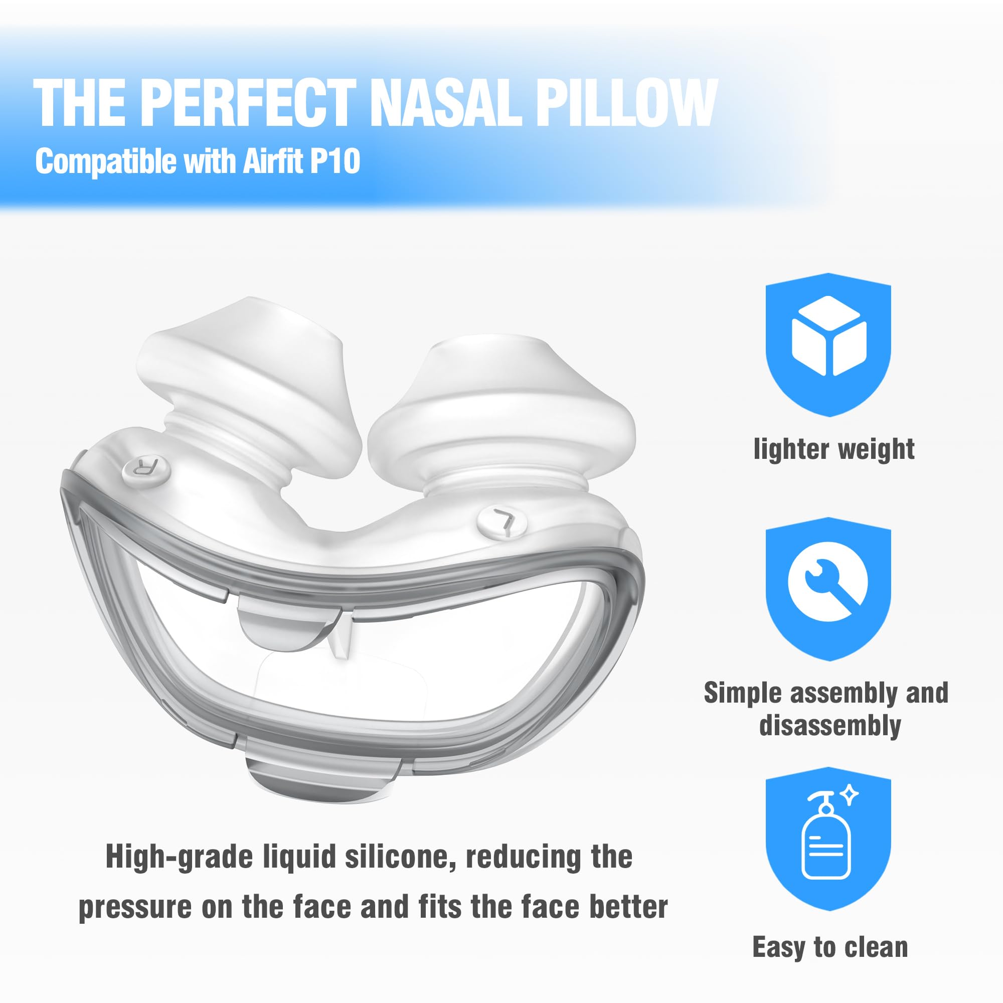 Everness nasal pillows AirFit P10 Small provide soft silicone comfort for gentle nasal contact.
