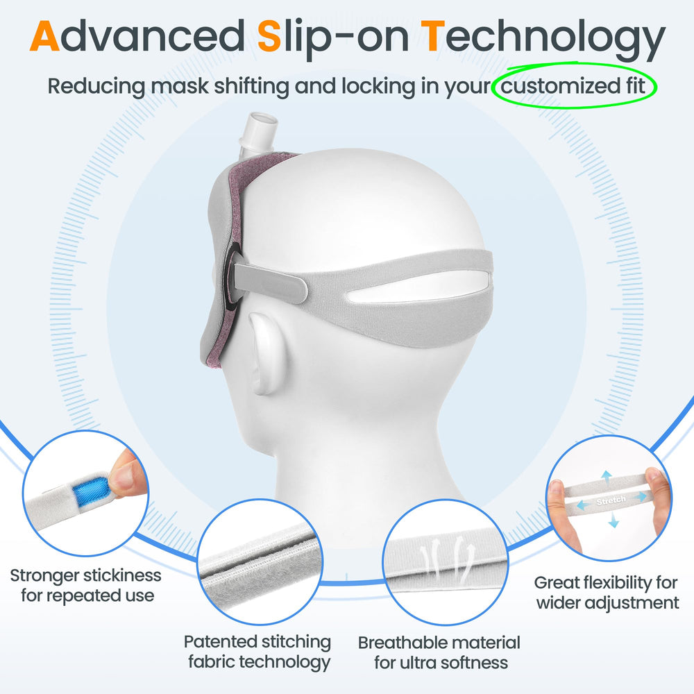 Everness slip-on elastic-fit headgear for simple, comfortable adjustment.