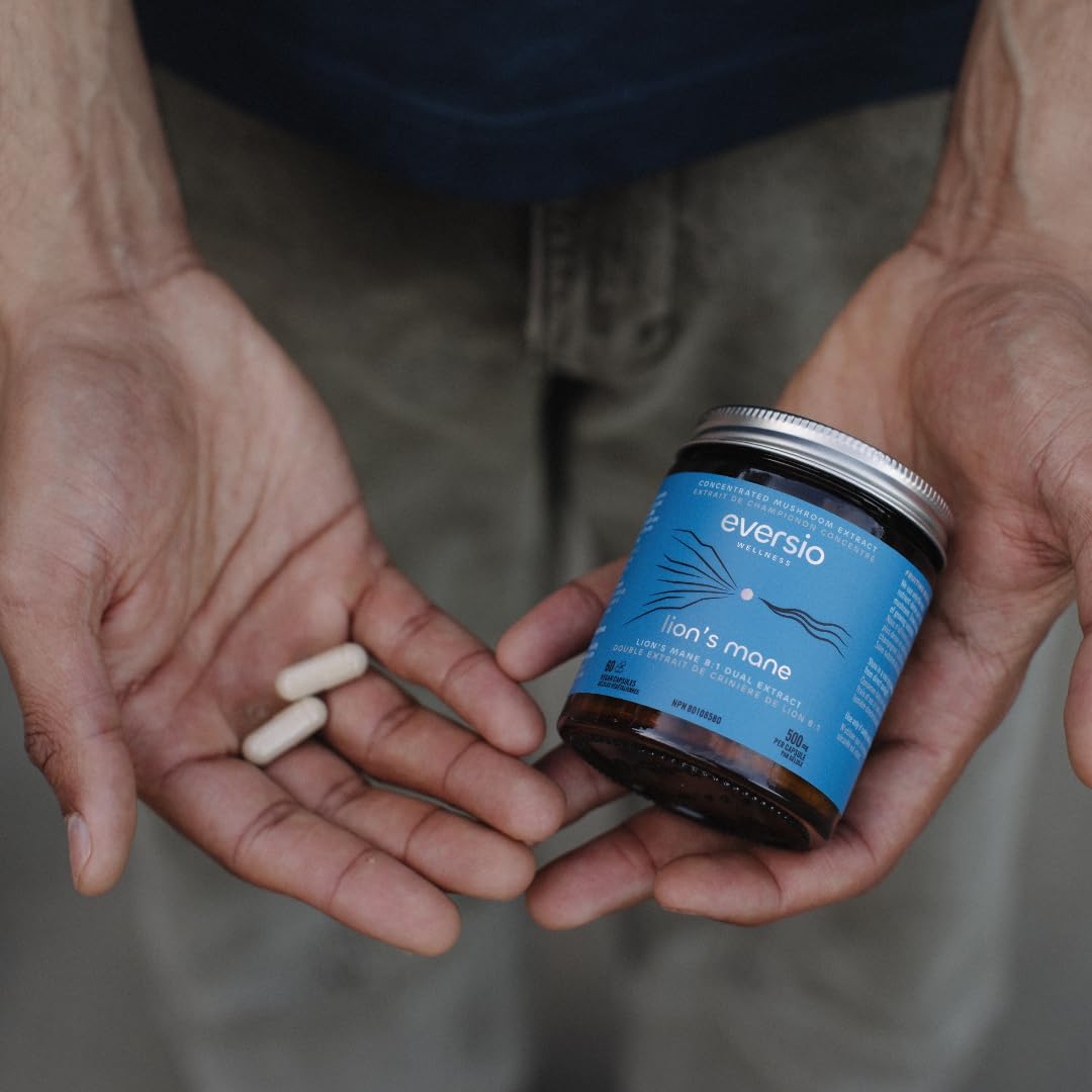 Eversio Wellness Lion’s Mane 500mg capsule for consistent energy and focus.