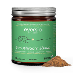 Eversio Wellness Organic 5 Mushroom Blend powder bottle for daily vitality