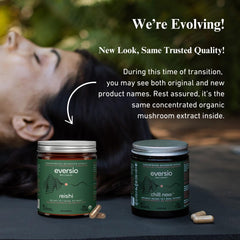 Eversio Wellness Reishi capsules pour evokes an easy daily ritual.