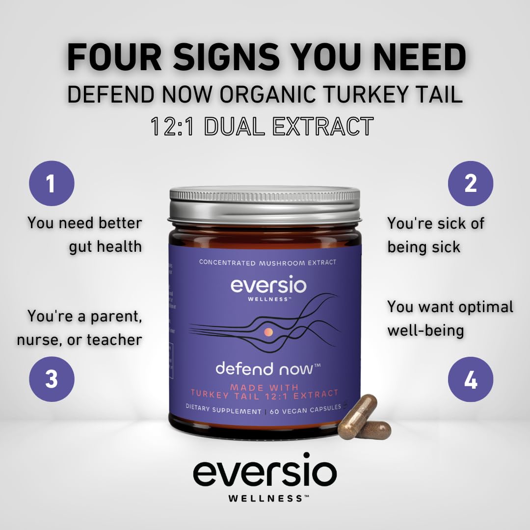 Eversio Wellness Turkey Tail jar closeup shows clean vegan capsules.