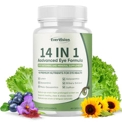 EVERVISION 14-in-1 eye formula bottle with capsules for daily eye support.