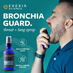 Evexia Science Bronchia Guard nozzle close-up showing spray mechanism.