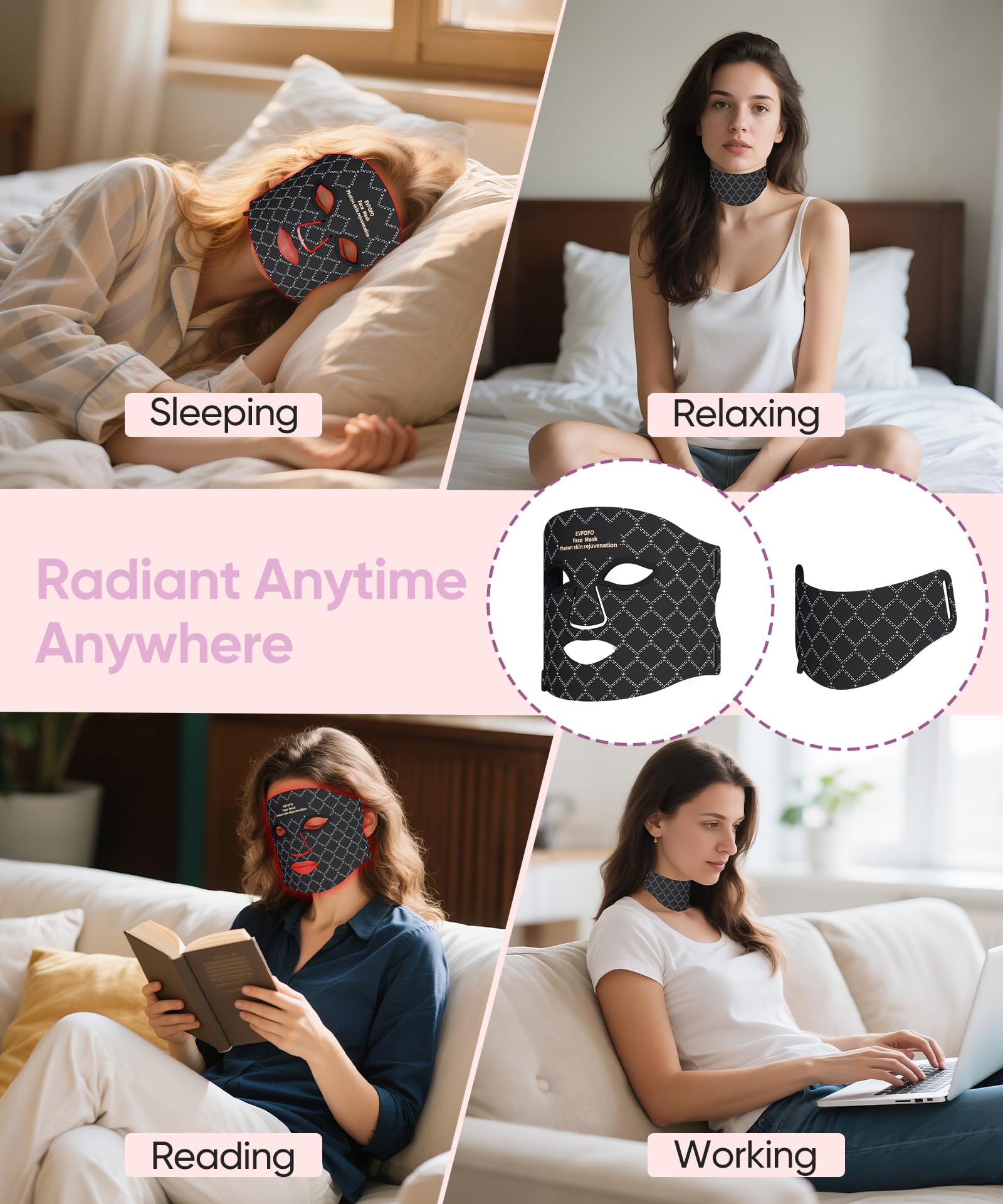EVFOFO LED mask shown on face for convenient at home therapy