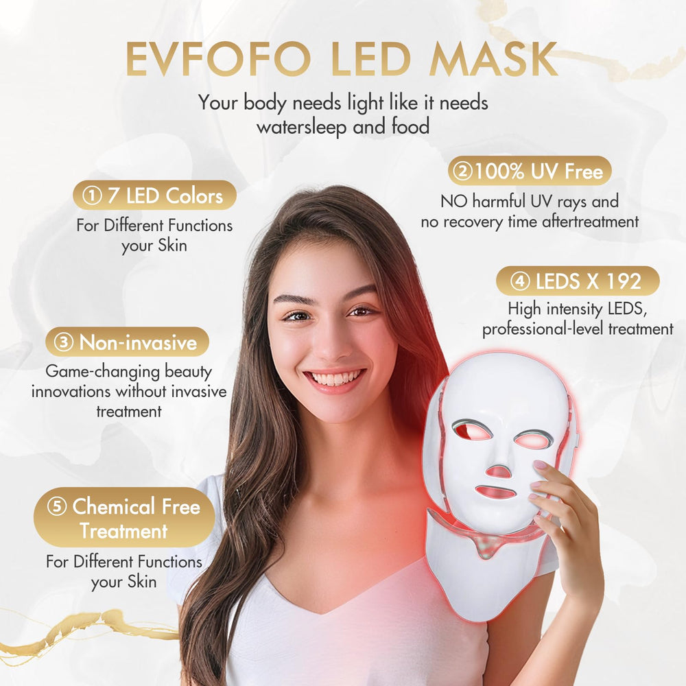 EVFOFO red light mask side view with adjustable straps for a comfortable fit