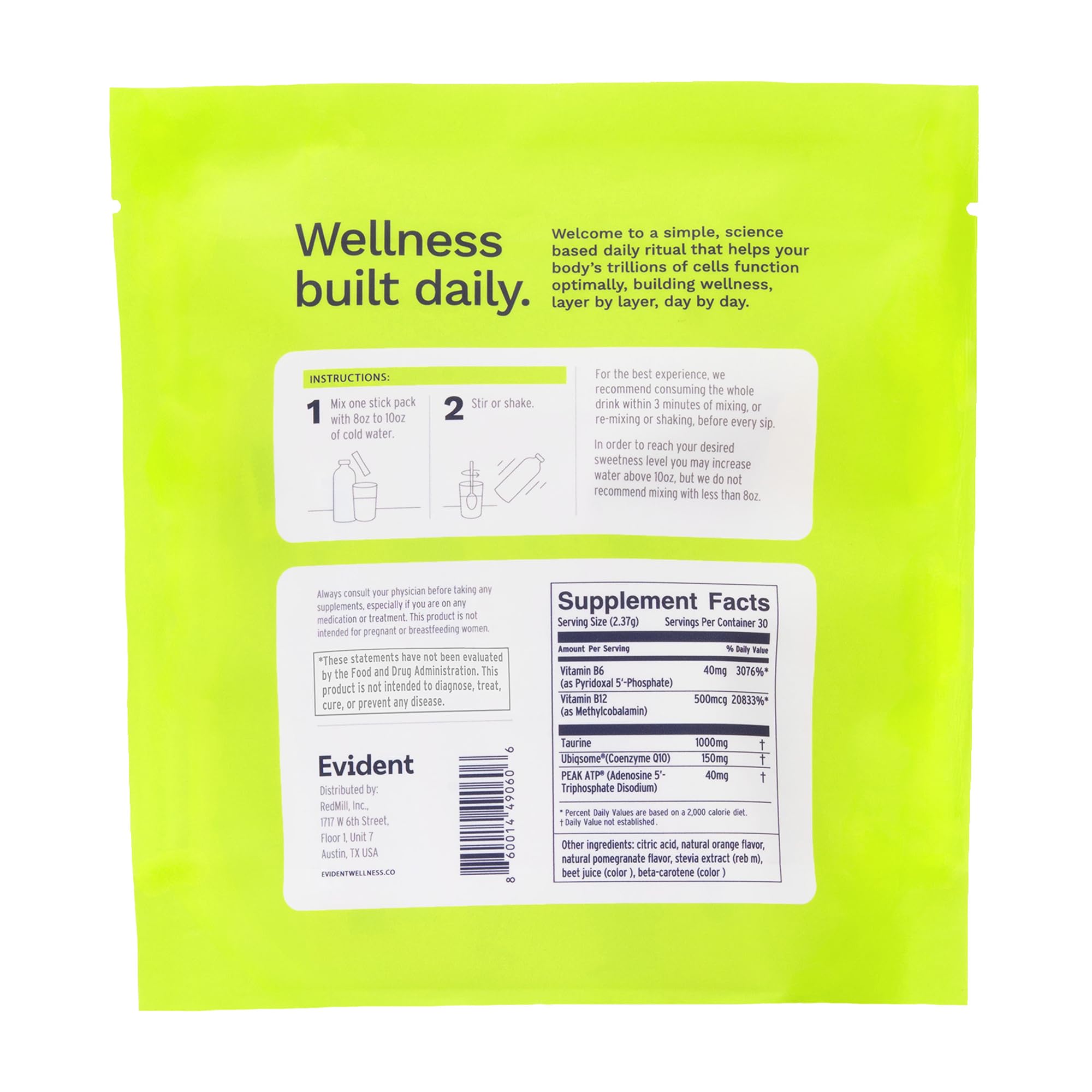 Caja de 30 stick packs Ageless Energy de EVIDENT WELLNESS