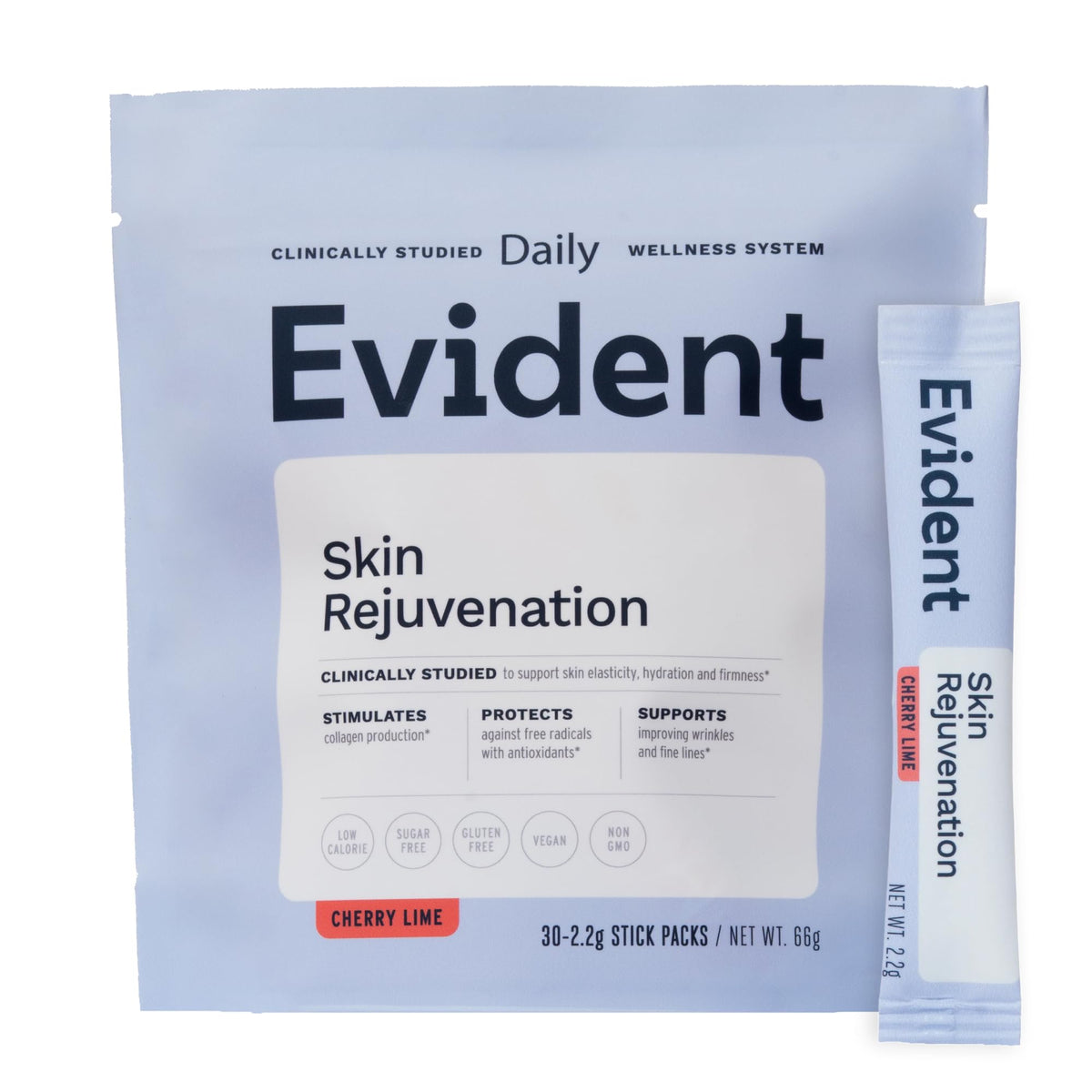 EVIDENT WELLNESS Skin Rejuvenation stick pack in box for on-the-go hydration and daily skincare support.