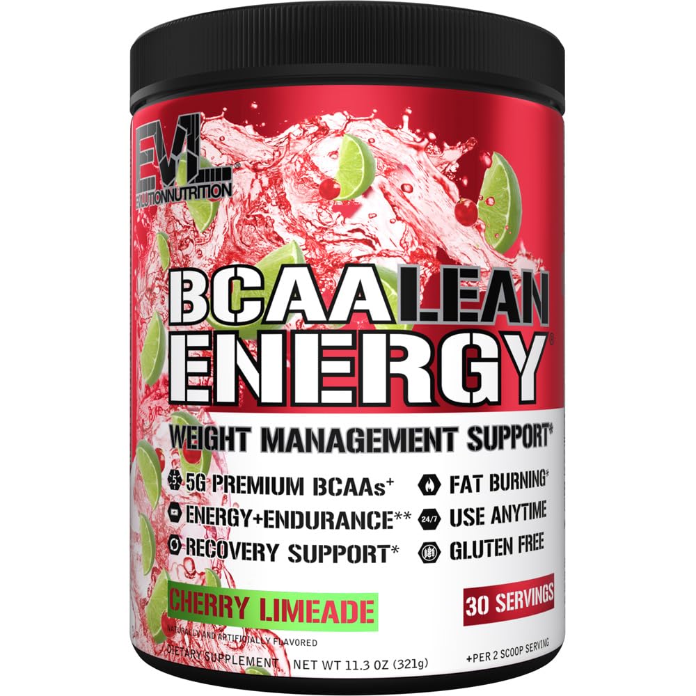 EVL BCAA Lean Energy powder bottle in Cherry Limeade for focused pre workout energy