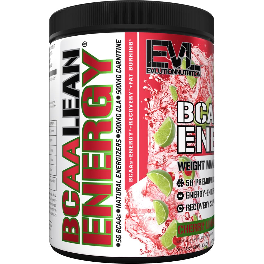 Closeup of EVL BCAA Lean Energy packaging highlighting clean energizers