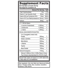 EVL BCAA Lean Energy powder scoop showing a 5 g BCAA serving for lean muscle support