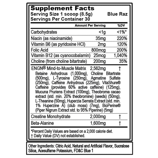 EVL ENGN blue Raz scoop measures a serving for sustained energy during training.