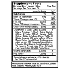 EVL ENGN blue Raz scoop measures a serving for sustained energy during training.
