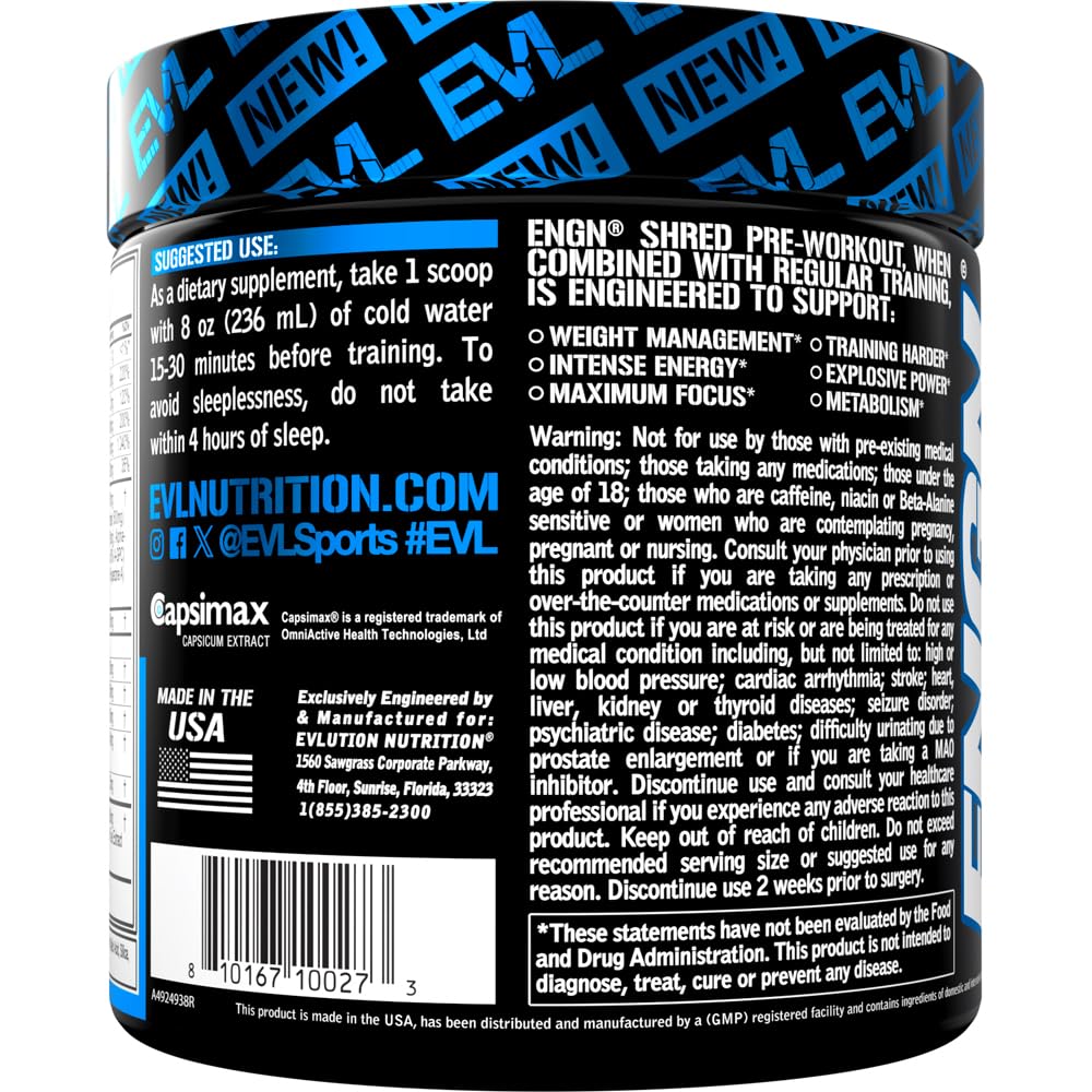 EVL ENGN Shred Blue Raz powder dissolving in glass for sustained focus