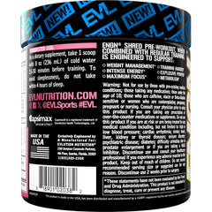 Close-up of ENGN Shred label highlighting its ingredients and benefits