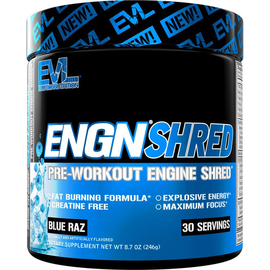EVL Ultimate Pre Workout Blue Raz tub ready for focused training sessions