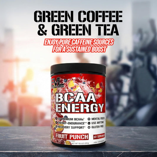 EVL BCAAs fruit punch label on container highlighting BCAA ratio.