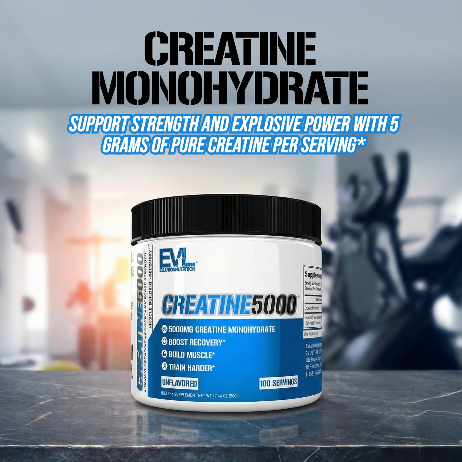 EVL Creatine5000 scoop dispensing 5g serving in shaker