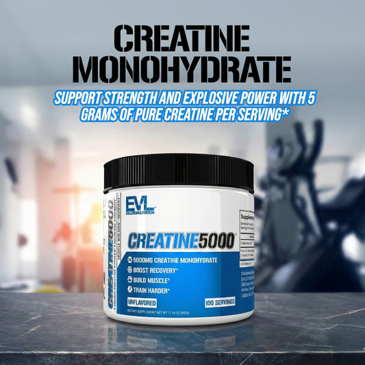 EVL Creatine5000 scoop dispensing 5g serving in shaker
