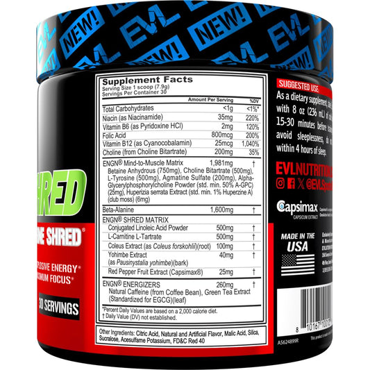 EVL ENGN Shred fat-burning blend powder for intense workouts and endurance