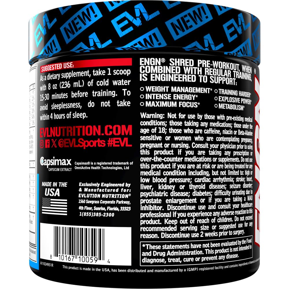 EVL ENGN Shred preworkout serving demonstrates endurance-ready portion.