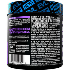 Evlution EVL Intense pre-workout ingredient panel shows beta alanine caffeine and creatine