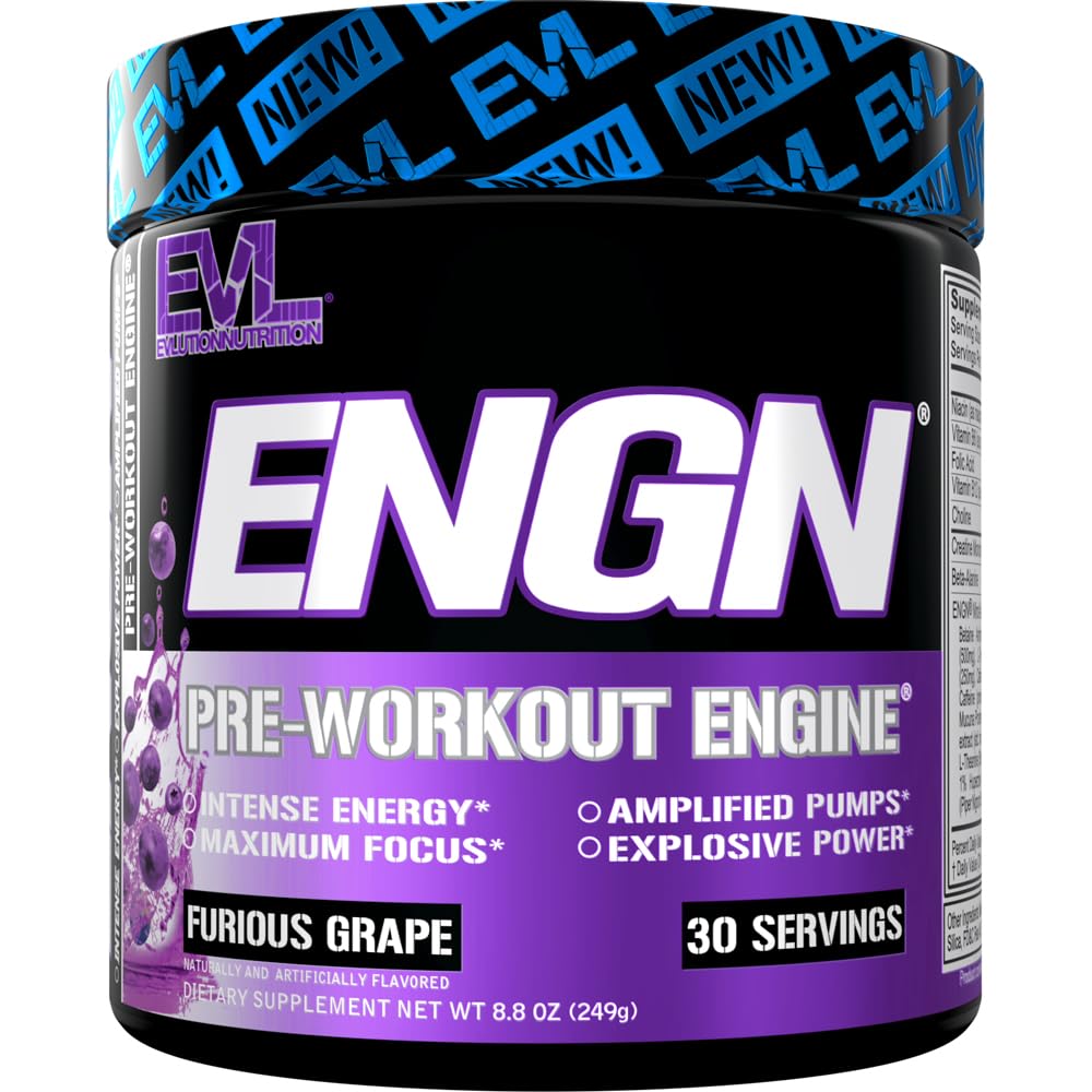 Evlution EVL Intense pre-workout tub with vibrant powder for focused training