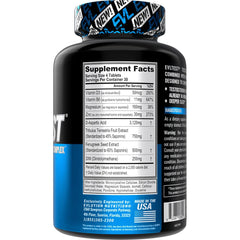 EVL Complete label highlighting DIM, DAA, fenugreek, tribulus for performance support.