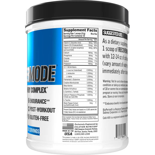 Evlution Recover Mode BCAAs blend promotes faster muscle repair after training.