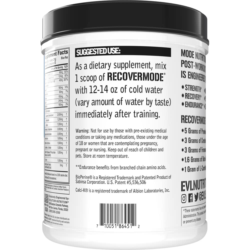 Evlution Recover Mode electrolytes aid hydration during workouts.