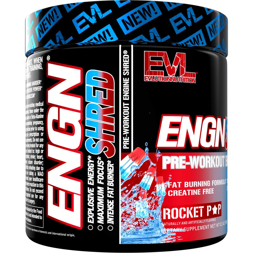 EVL thermogenic fat burn preworkout powder hints intense focus and metabolism support.