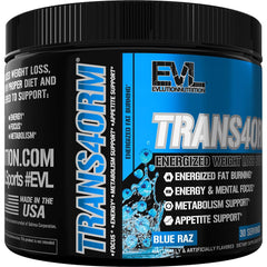 Evlution Trans4orm Blue Raz drink setup ready for quick hydration and energy.