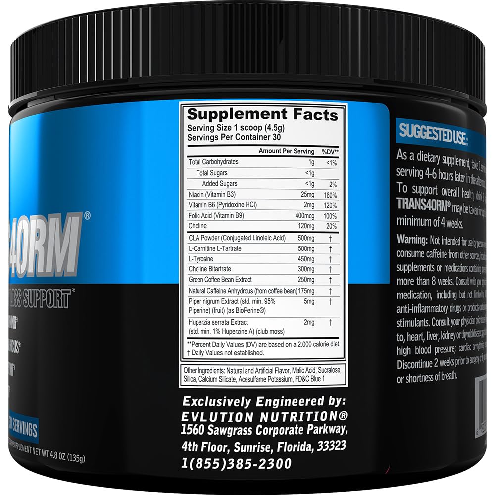 Evlution Trans4orm Blue Raz measuring scoop ready for serving precision.