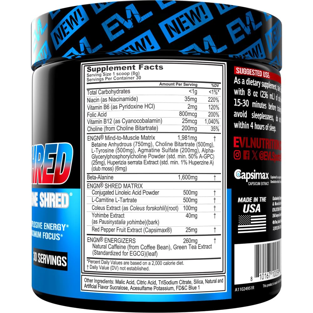 EVLution Ultimate Pre Workout Rocket Pop powder scoop showing precise serving.