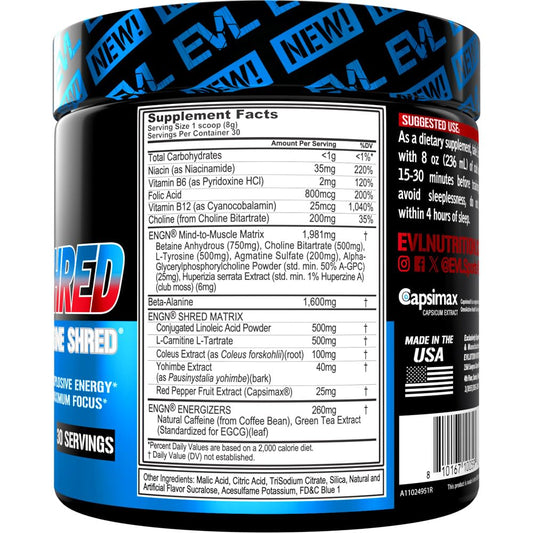 EVLution Ultimate Pre Workout Rocket Pop powder scoop showing precise serving.