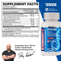 Evogen Evoboost-T bottle label closeup highlighting ingredients and quality.