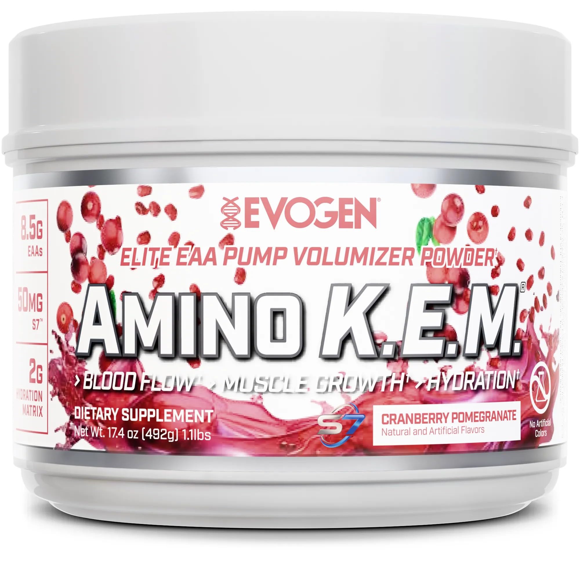 Evogen Amino K.E.M. bottle pour highlighting hydration support for workouts