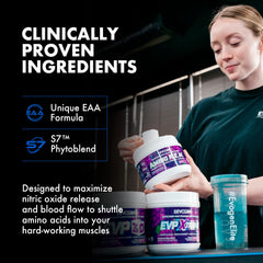 Evogen Amino K.E.M. glass with water showing hydration-friendly amino blend.