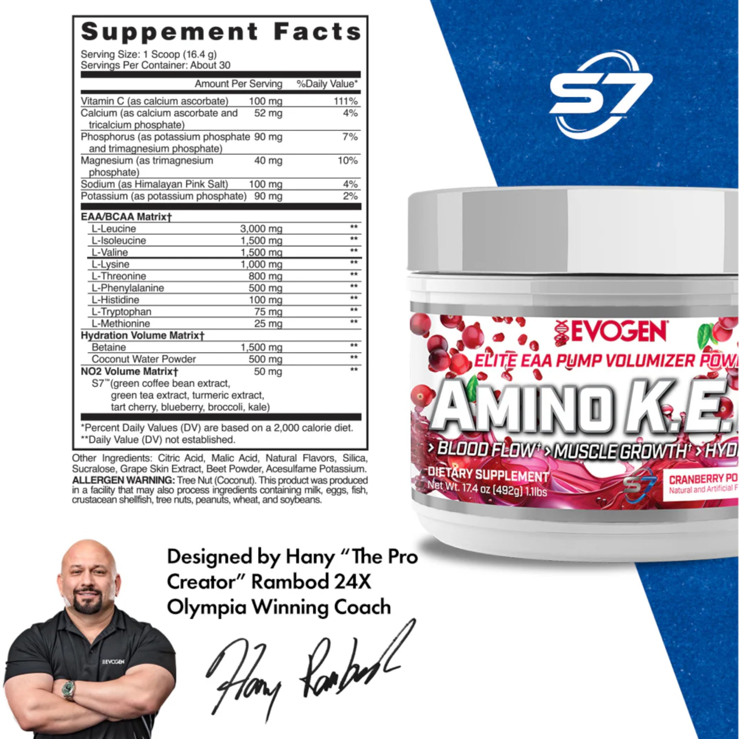 Evogen Amino K.E.M. scoop dispense showing convenient fueling for training