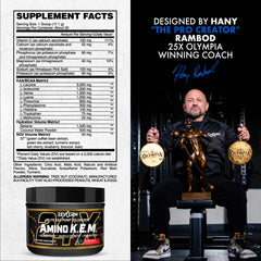 Evogen Amino K.E.M. scoop dispense showcases full spectrum EAAs and BCAAs for recovery.