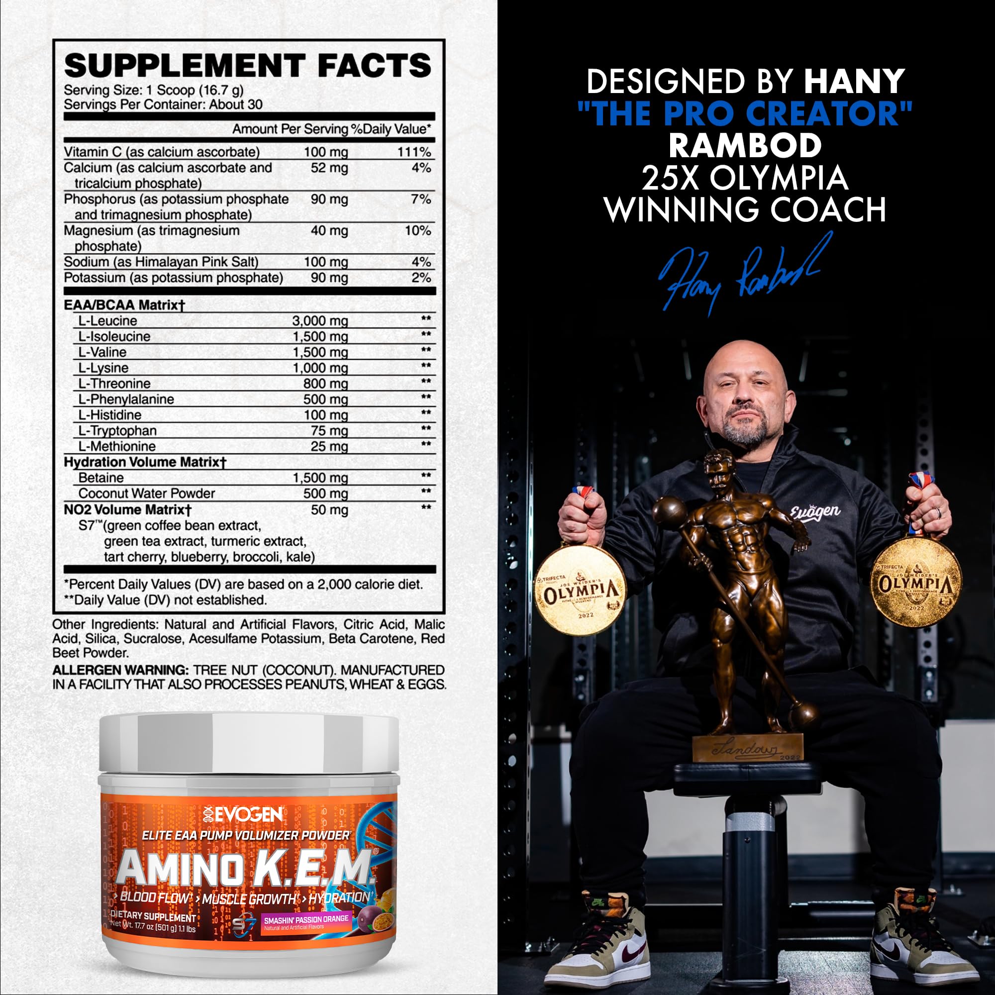 Close-up of Evogen Amino KEM powder texture hints at smooth mixability and full-spectrum EAAs.