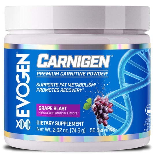 Evogen Carnigen bottle front view highlighting stimulant-free fat metabolism support.