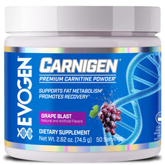 Evogen Carnigen bottle front view highlighting stimulant-free fat metabolism support.