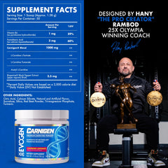 Evogen Carnigen label closeup reveals premium formula with BioPerine and vitamins.