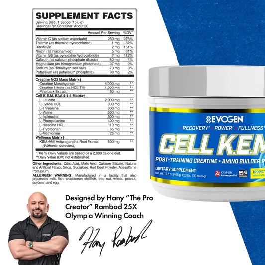 Evogen Cell K.E.M. PR V.2 recovery mix being stirred for muscle repair