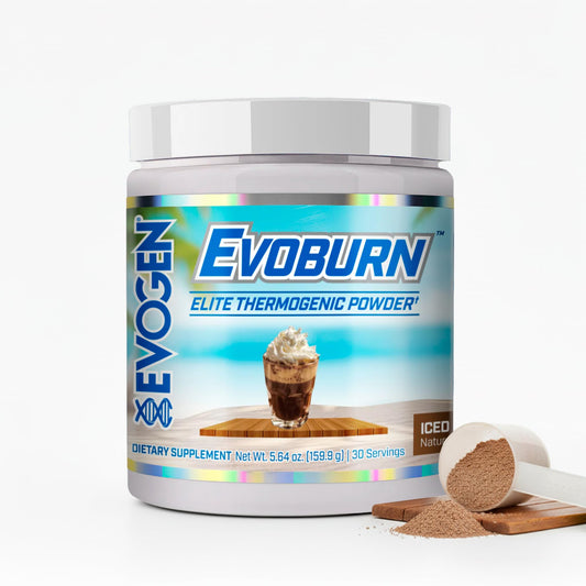 Evogen Evoburn iced mocha bottle fuels workouts with clean energy.