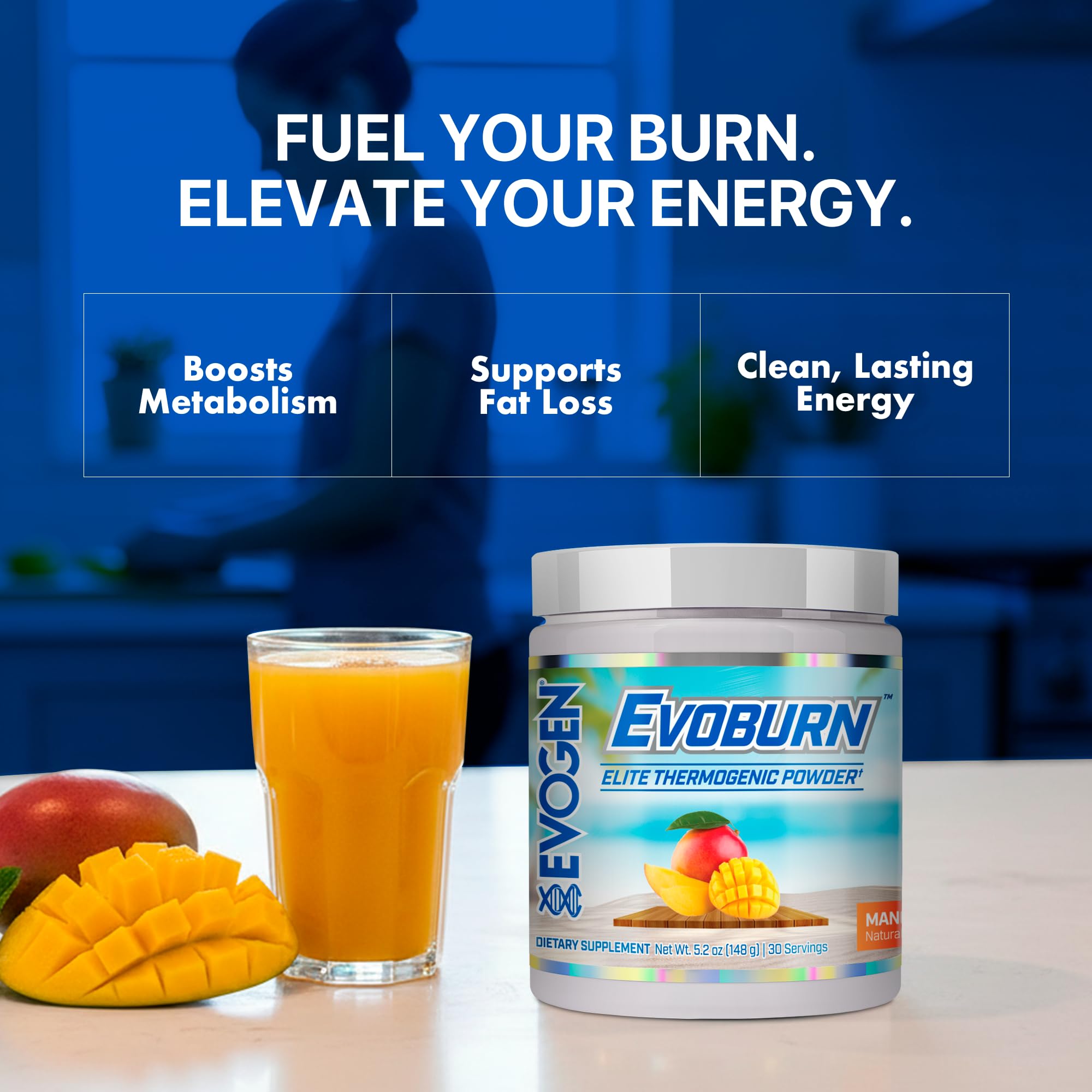 Evogen Evoburn Mango label emphasizes appetite control support.