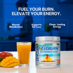 Evogen Evoburn Mango label emphasizes appetite control support.